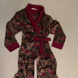 Victoria's Secret burgundy satin print kimono 2 piece pajama set